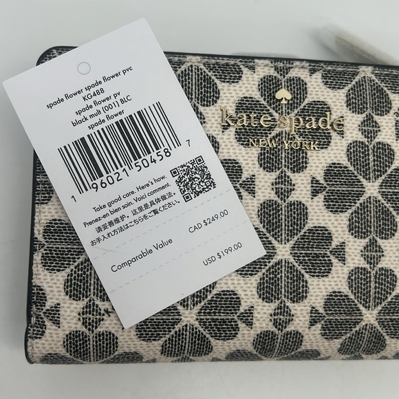 Kate Spade Signature Spade Flower Medium Compact Bifold Wallet Black Multi - Picture 11 of 16